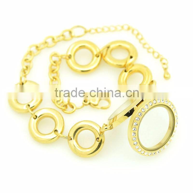 Fashionable jewelry cheap price stainless steel gold plated locket bracelet