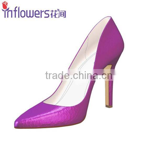 Purple bright color leather pointed toe ladies sexy high heels