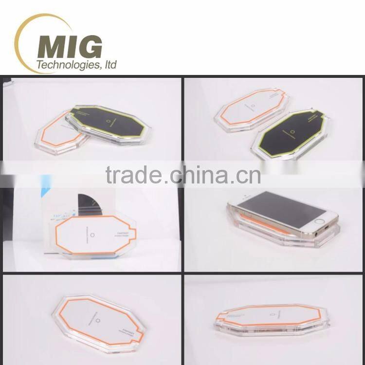 High quality wireless charger for samsung galaxy s6 s6 edge note 5 transparent wireless charging pad with 3 coils