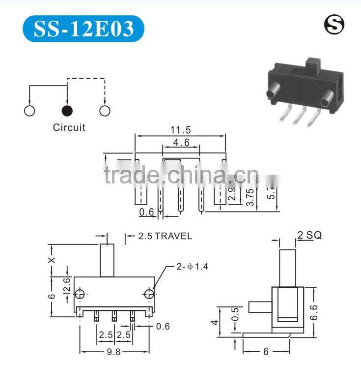 High quality 1P2T 0.3A 50V DC slide switch