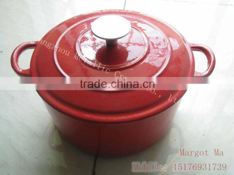 cast iron round red enamel casserole