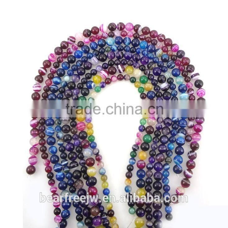 Seven Mixed Color Stripe Agate Natural Gemstone Loose Beads Strand Round Crystal Energy Stone Healing Power for Jewelry Making