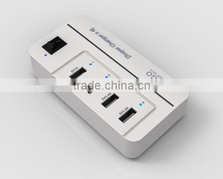 20W 4 Port Multiple USB Family-sized Desktop Rapid Charger Multi Travel Power Adapter for USB-Charged Devices(Black)