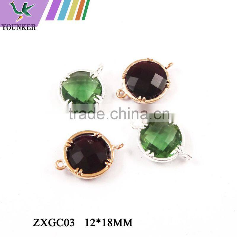 2016 New Design Hot Sale Zircon Faceted Pendant Glass Gold & Silver Bezel Paw Setting gemstone Connectors for Jewelry Making.