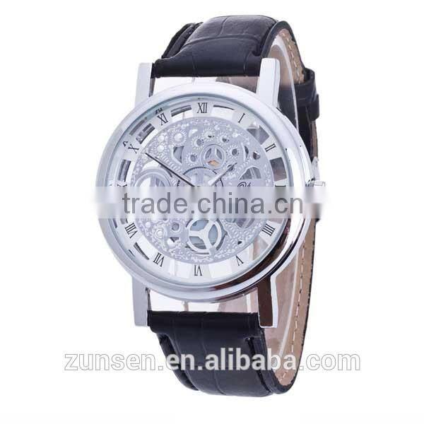 2016 High Quality Hollow Man Gift Clock Luxury Male Bbusiness Leather Wrist Military Sport Watch