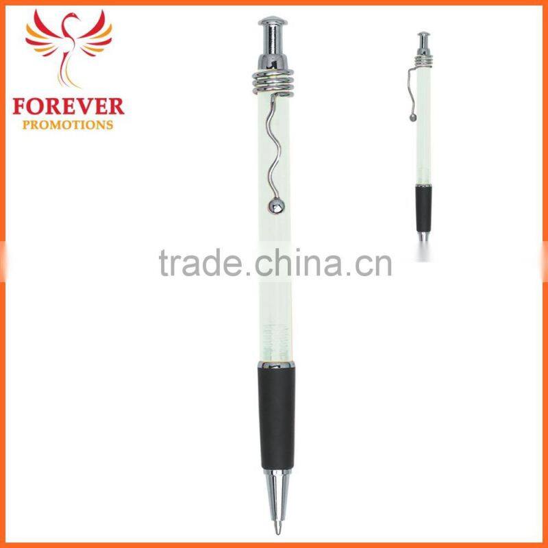 Exhibition Conference Custom Wired Clip Plunger Action Ballpoint Pen With Rubber Grip Ball Pen Supplier