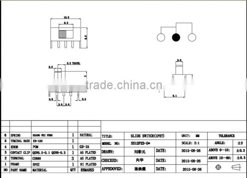 micro miniature 3pin slide switches electrical selector switch