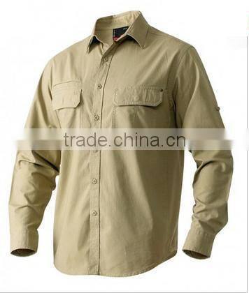 men's cotton long sleeve work shirt with double chest flap pockets