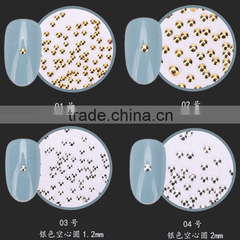 2016 New Arrival Gold and Silver Rivet 3D Nail Stencil Round Neon Metal Stud Nail Rhinestone Gem