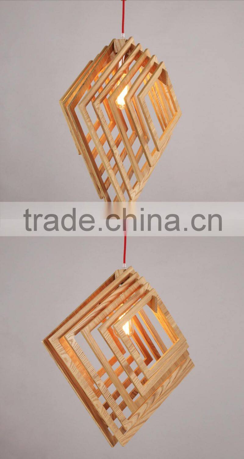 Nordic Creative Brief Wooden Pendant Lamps Square Shape Living Room Bedroom Lighting Fixtures Holiday Living Christmas Lights