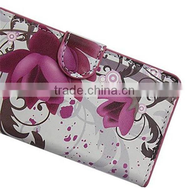 Elegant Purple Flower Pattern PU Leather Case with Stand and Card Slot for Sony Xperia M C1905