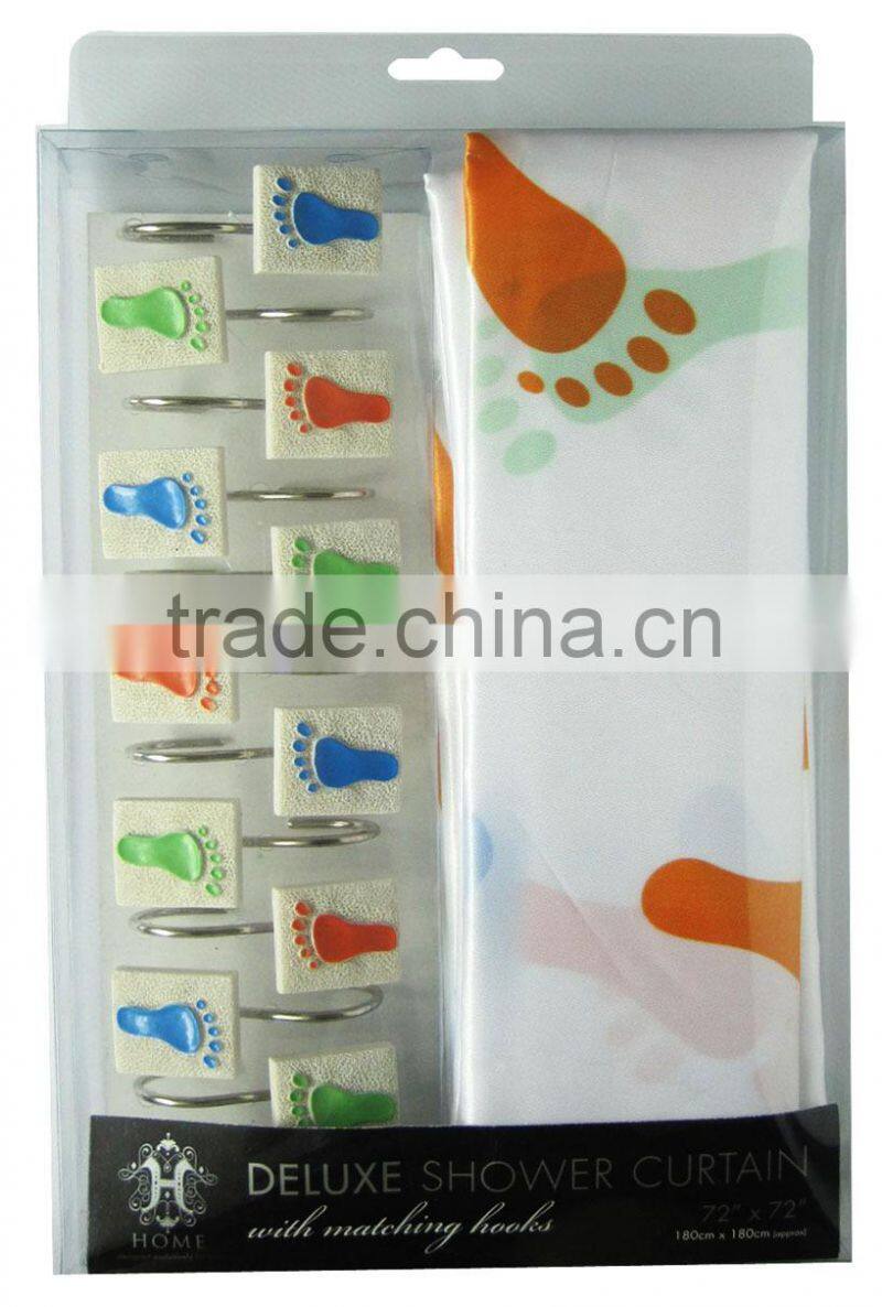 shell style polyester shower curtain with resin hooks