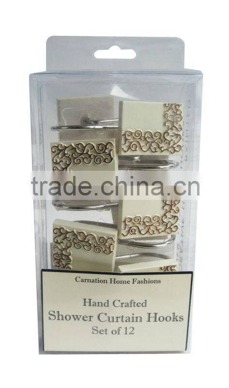 butterfly design shower curtain with 12 pcs decorative resin hooks