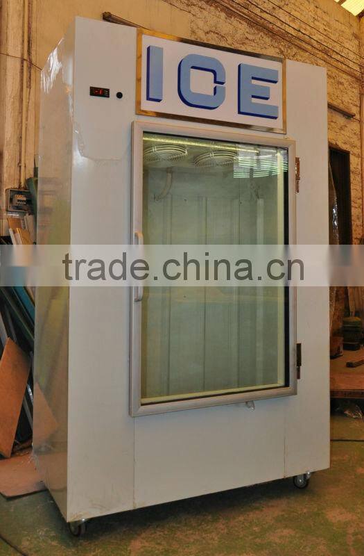 Upright ice merchandiser with 2-glass door bagged ice storage bin temp -12degree C