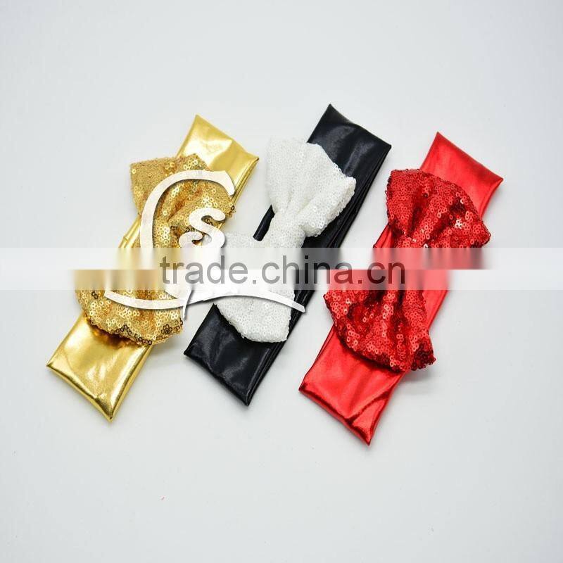 Wholesale Girls Baby Head wraps glitter sequin bowknot Turban Headwear / European style Women Stretch Twist Headband /