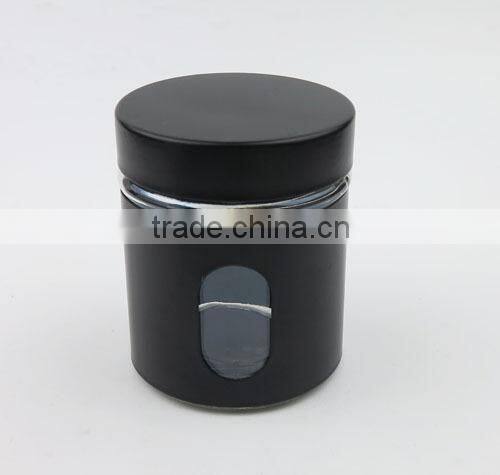Black Colored Iron Covered Glass Storage Jar with Metal Screw Lid