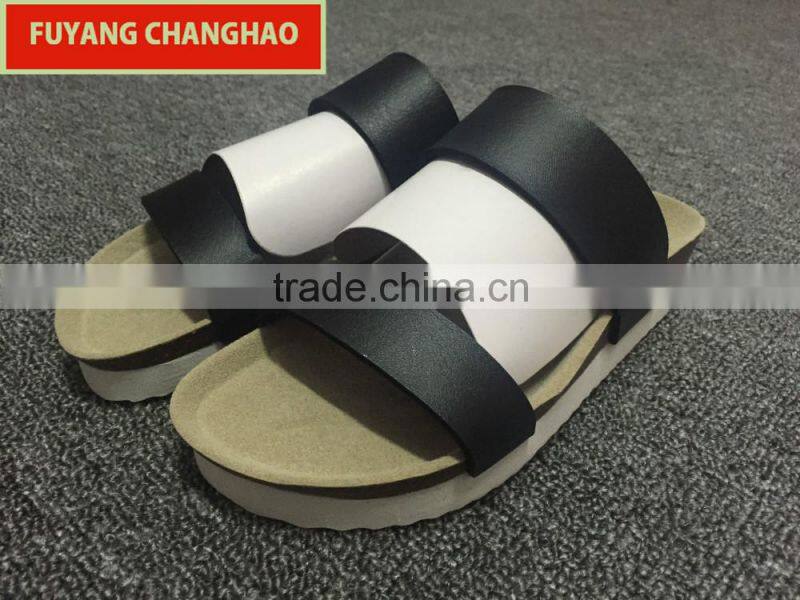 2016 new style women cork slipper simple style blackPU cork slipper