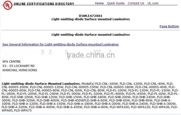 Shenzhen LED 180w 150w 120w 100w led canopy light ul