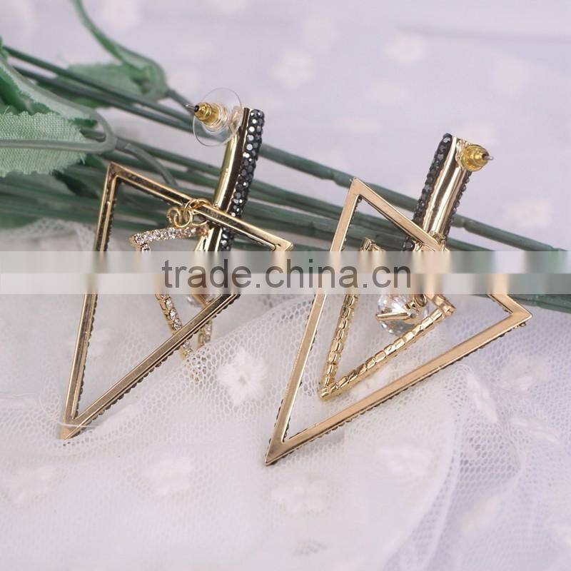 Double Triangle Stud Earrings, Crystal Gold Earrings Designs For Girls