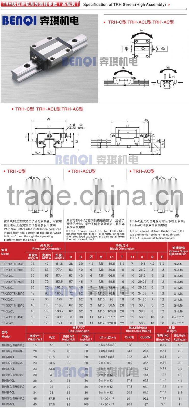low cost linear guideways hgh30ca TRH30B rail 1000mm for cnc