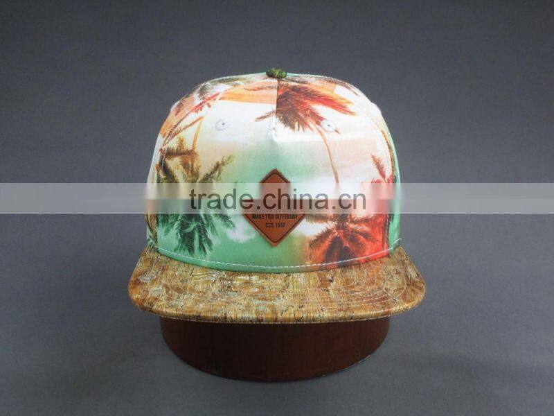 Heat transfer print 5-panel snapback cap with PU label