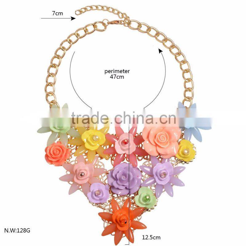 Factory directly wholesale luxury resin beads statement choker large flower statement necklace
