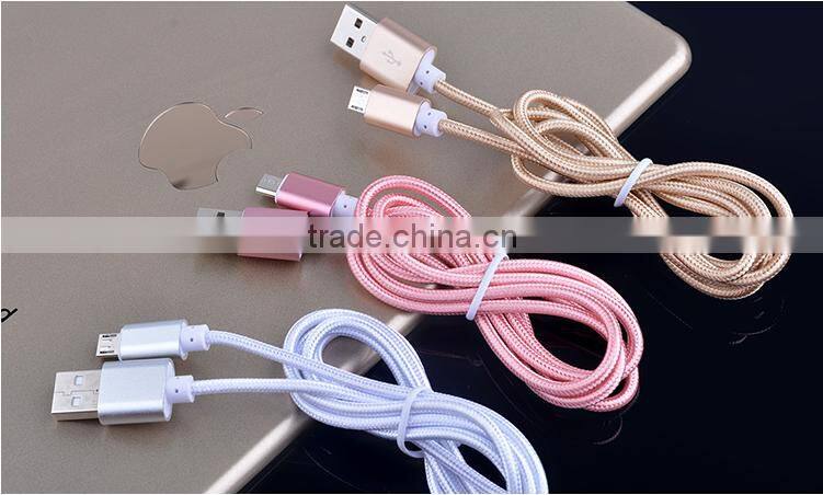Nylon Woven USB Cable for V8 usb cable pigtail for samsung andriod phone cable