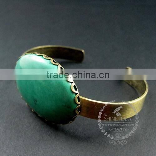 30x40mm oval blue turquoise stone cabochon vintage bronze brass fashion women bracelet cuff jewelry 6450017