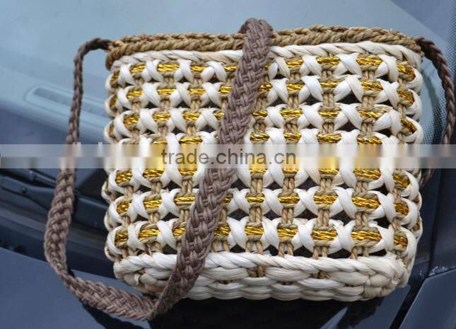 qingdao made GREY COLOR 3 kinds material straw women shoulder shopping bag