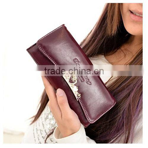 2014 latest oily leather women wallet, hand scratch purse, Korea design flower buckle ladies wallet,multi-function (BXYT006)