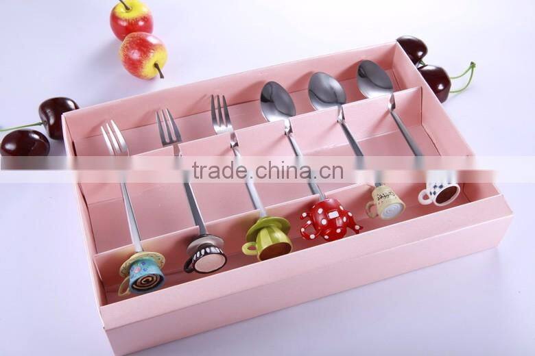 Dessert Spoon and Fork Set, Stainless Steel Flatware Set with Cute polyresin Handle, art minds crafts