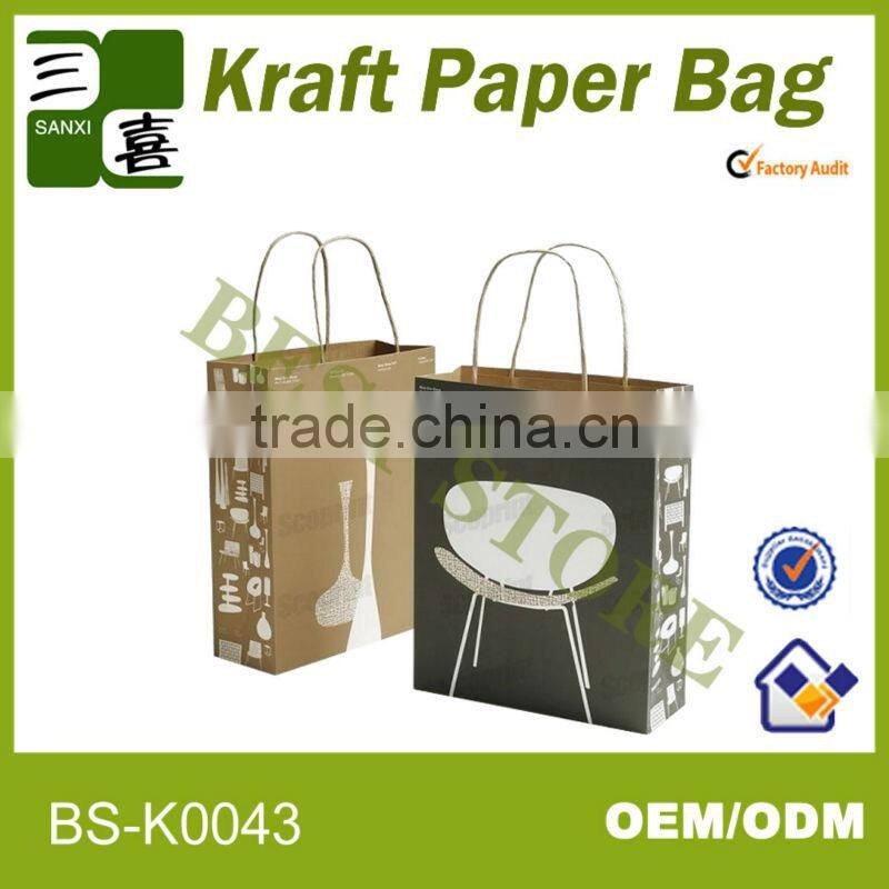 Logo silver stamping brown kraft paper bag with twisted paper handle