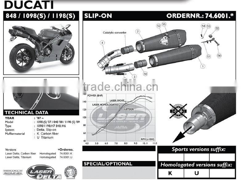 For DUCATI 1098 (S) 2007 Motorcycle Exhaust Pipe LASER Delta slip-on mufflerset