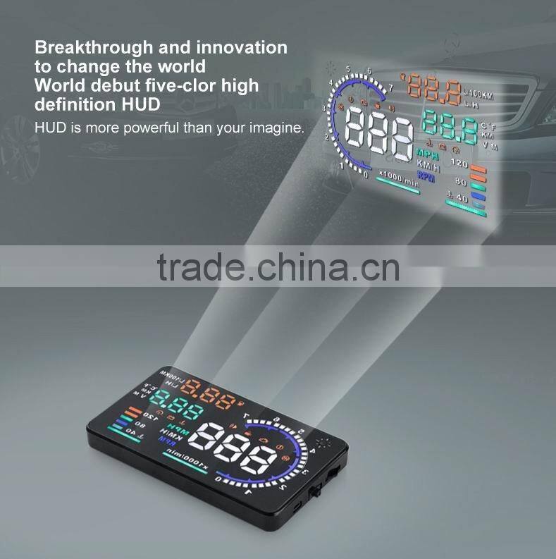 Hot-selling New Colorful Big 5.5 Display Screen Car HUD Head Up Display OBD2 Feul Comsuption/Speed/Tire Pressure Alarm Car HUD
