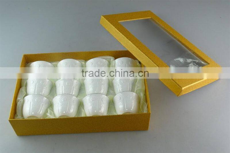 promotional White ceramic tea cup sets,with color box paking.