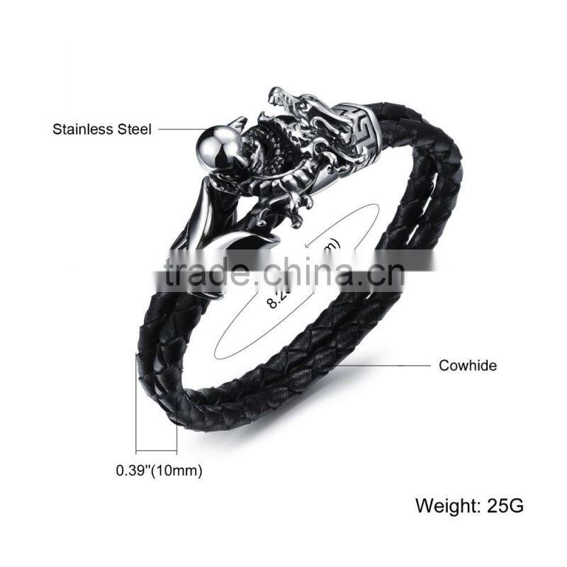 Men's Leather Bracelets 316L Stainless Steel jewelry genuine leather bracelet
