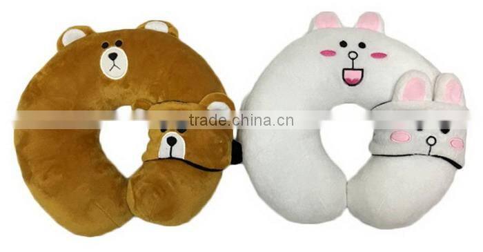 Cartoon U-shaped Neck Pillow Travel Nap Car Headrest Cushion with Eye Mask