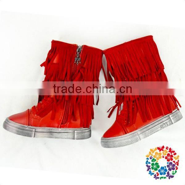 Kids Girls Two Layer Fringe Moccasin Leather Faux Suede Tassel Ankel Boots