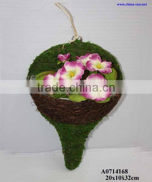 hanging wall basket made of moss
