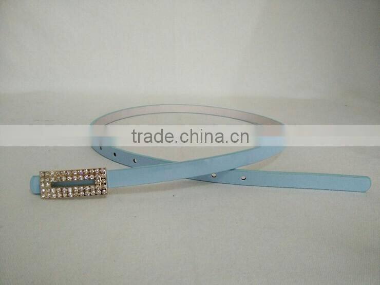 Wholesale colourful rhinestone paved alloy buckle sex women lady thin PU waist belt