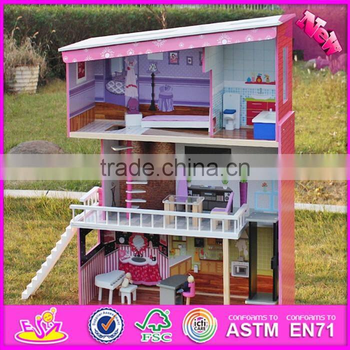 2016 new design girls pretend play super model wooden dollhouse W06A151