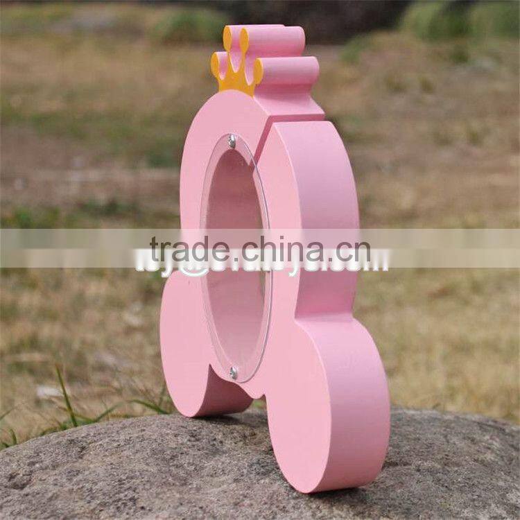 New design cute crown pink wooden girls piggy bank W02A255