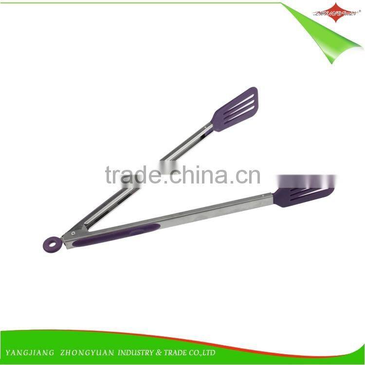ZY-H3005 14"non stick BBQ cooking and function of serving tongs with slotted heads
