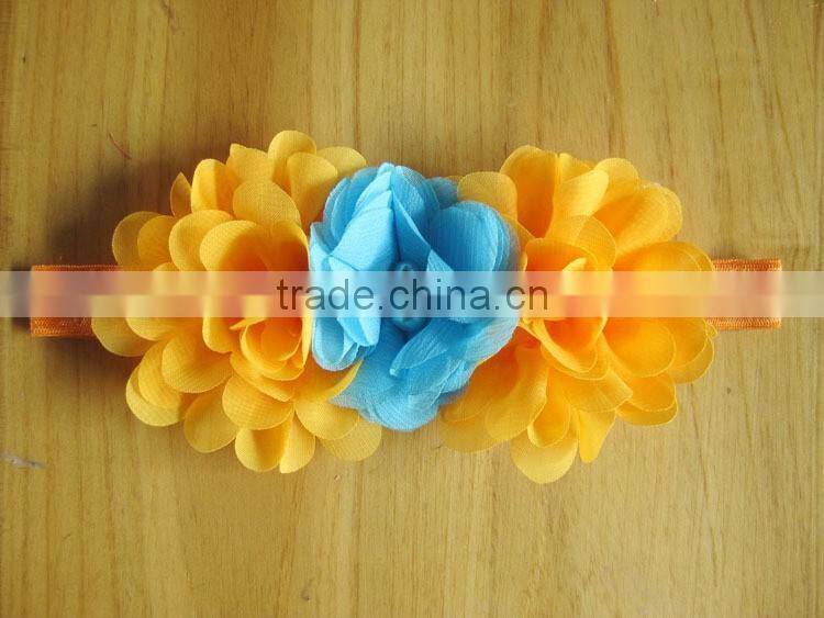 chiffon flower with pearl rhinestone in center for kids hair accessories