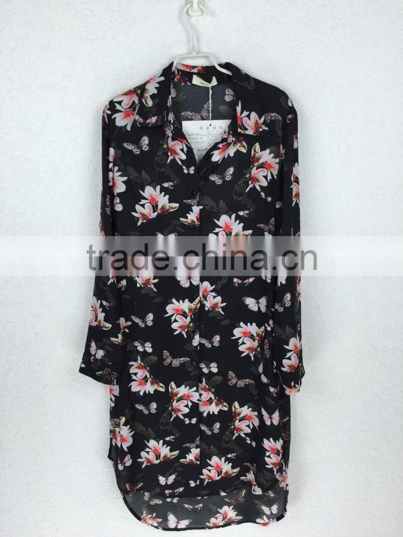 Original design women printed dress fashion chiffon flower shirt dress