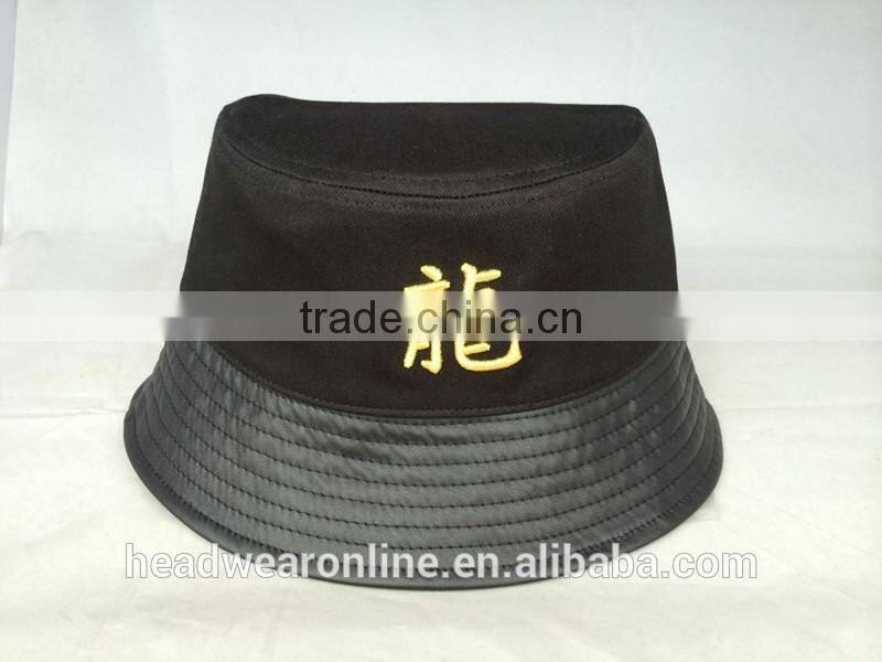 Custom fashion adult bucket hats with 3d gold metal embroidery