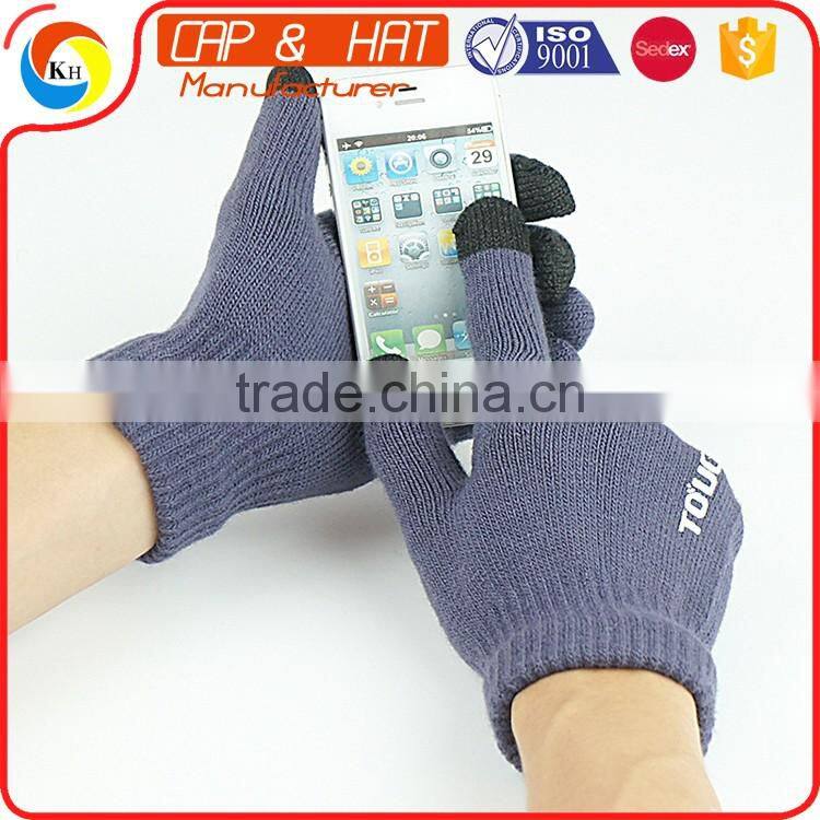 Factory outlet acrylic knitted winter touchscreen gloves all color custom