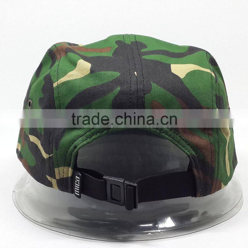 Custom pattern printed 5 panel hat with leather patch