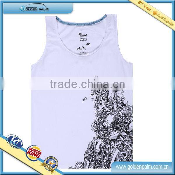 100% Cotton pure white with nice printing for boys and girls tank tops