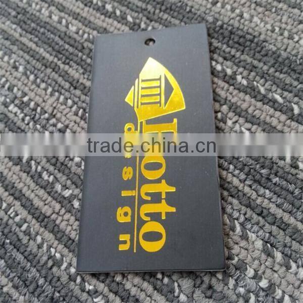 2016 China custom high quality gold foil logo jeans Hang Tags with strings